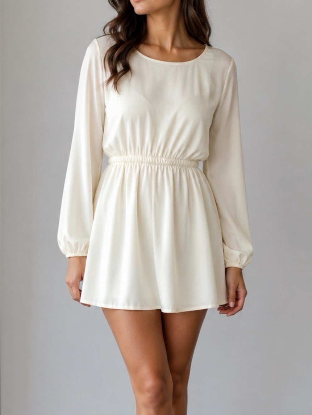 Divided Cream Long-Sleeve cut out back elegant Mini Dress